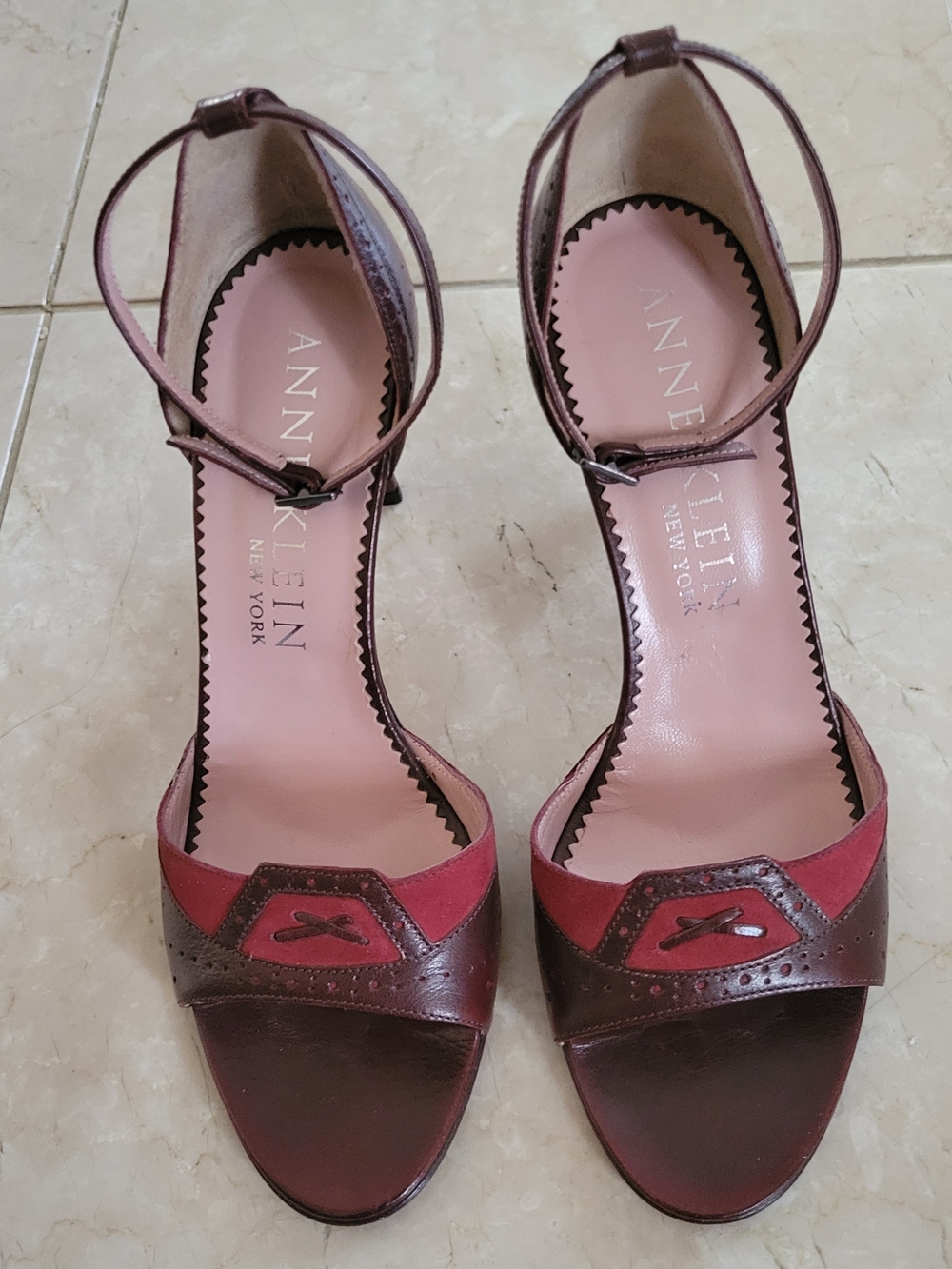 Anne Klein Women's Two-Tone Brown & Red Ankle-Strap Sandals